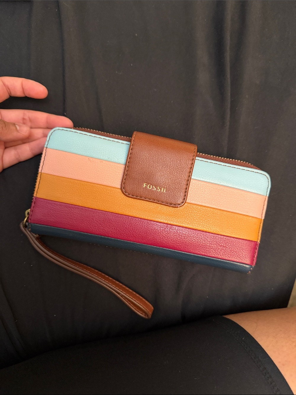 Fossil Striped Multicolor Leather Wristlet Wallet